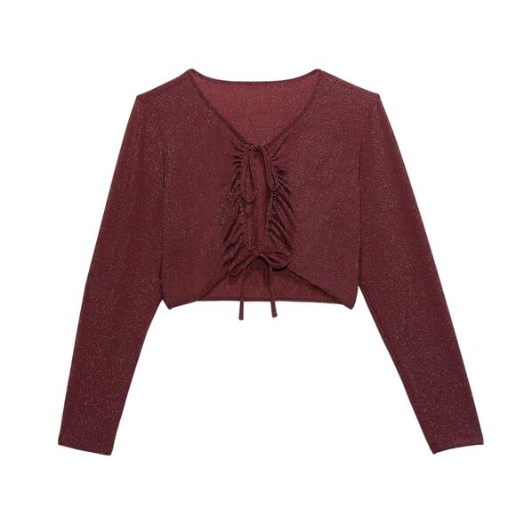 Savage X Fenty Sleep & Shine Long-Sleeve Crop Tee Red Cocoa Sparkly Size 2X - Picture 11 of 12